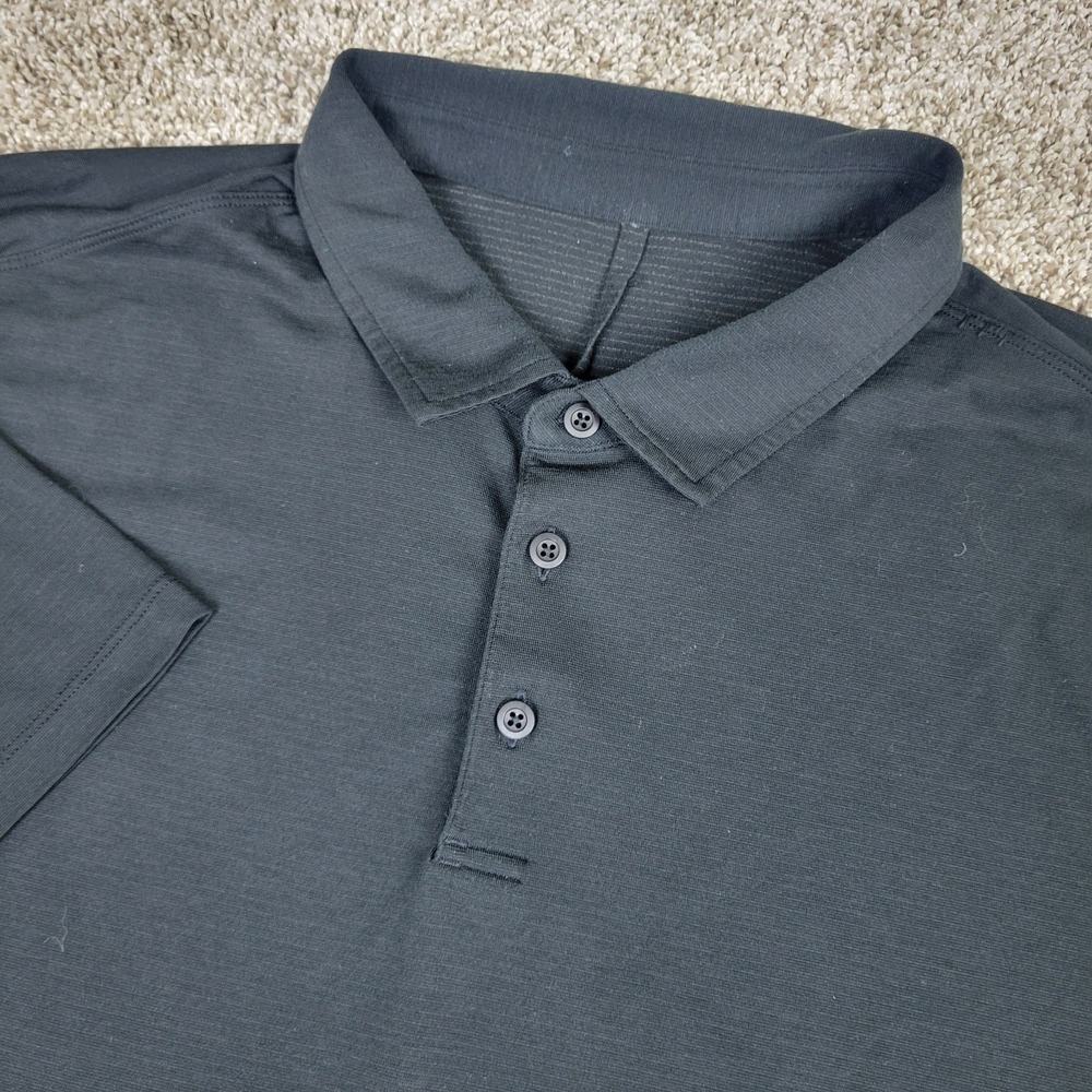 Lululemon Mens XL Solid Black Performance Stretch Polo Short Sleeve